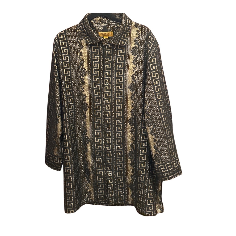 Y2K Prestige Mens Original Button Down Greek Key Baroque Luxury Metallic Gold 3X